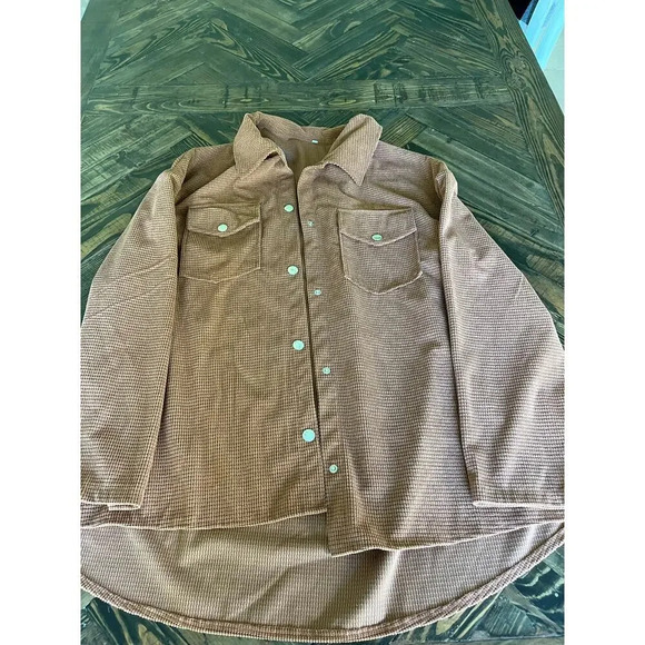 Lagen Look Grunge Gorp Core Women’s XL Rusty Brown Button Up Shirt Jacket Comfy - Picture 1 of 12